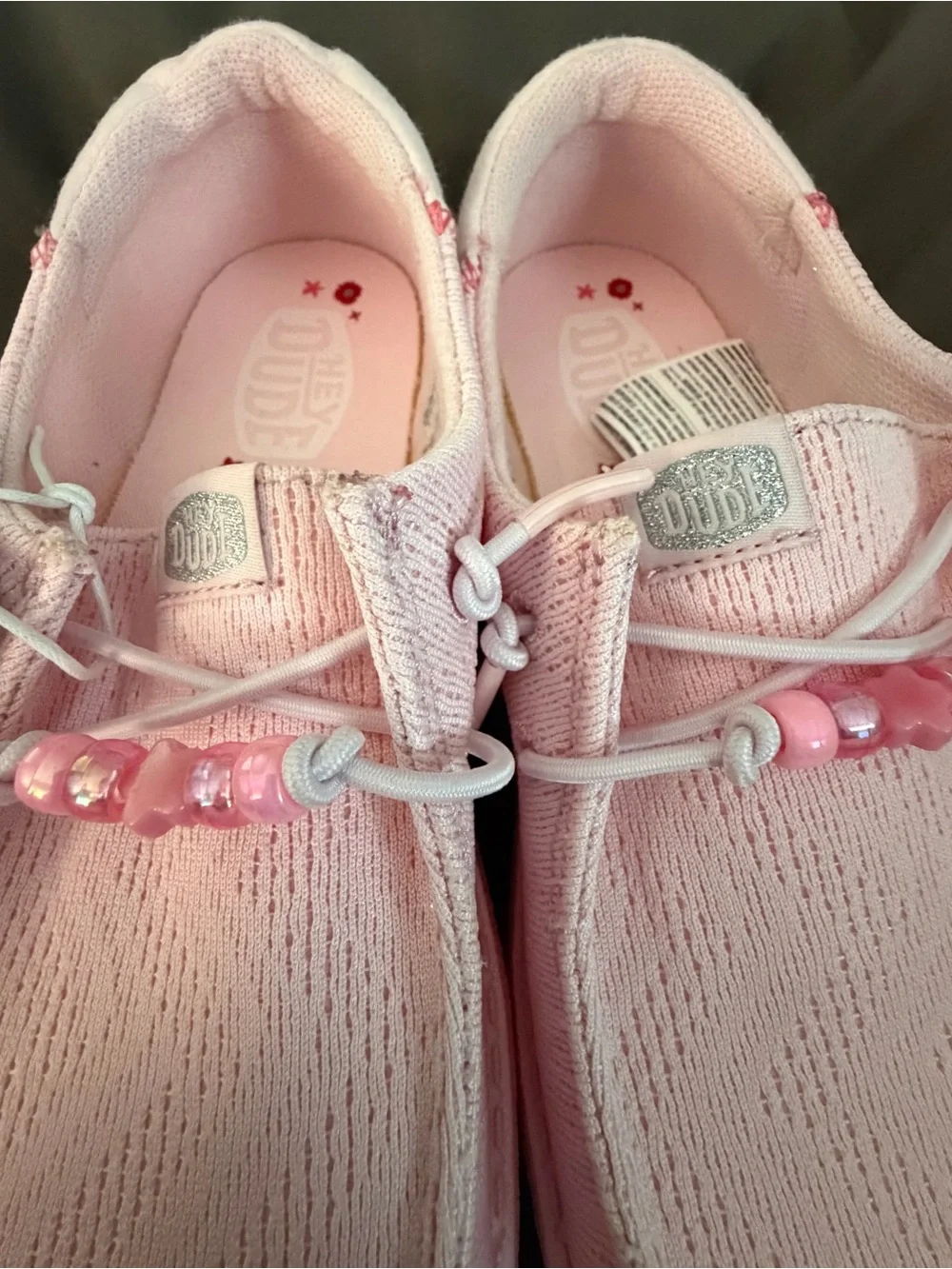 NWT Hey Dude Kids Pink Slip-On Sneakers with Bead Detail Size J3